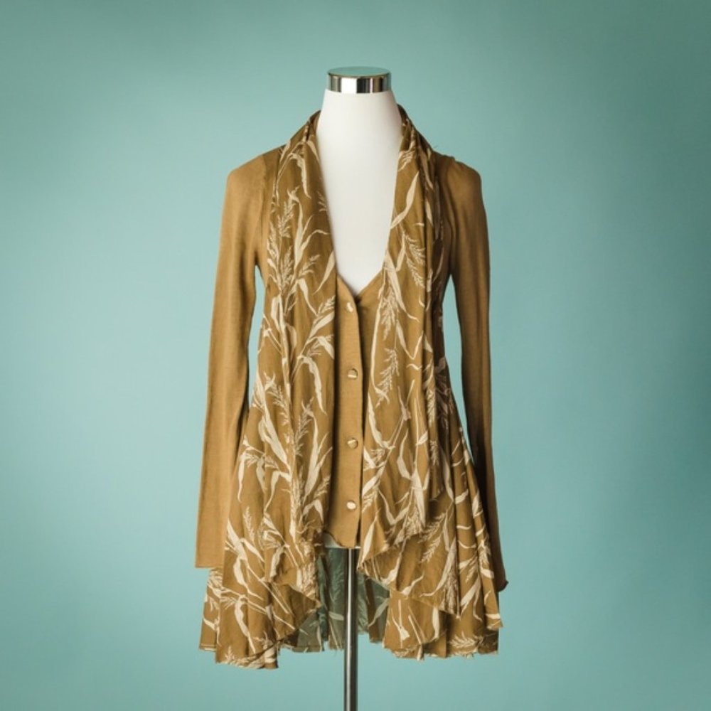 Anthropologie Wheat Print Linen Blend Sweater